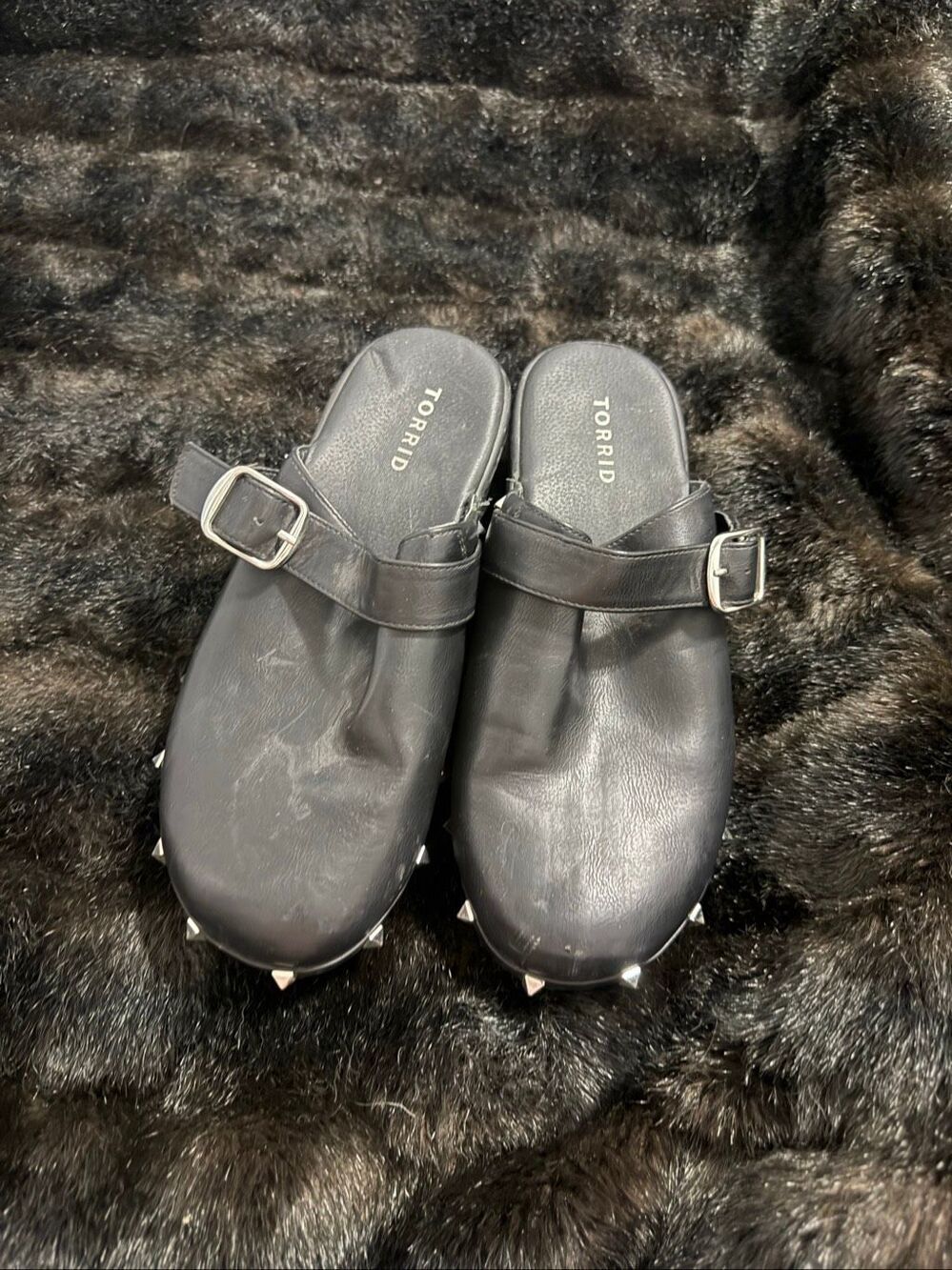 Torrid 8 WW 8WW Black Studded Buckle Strap Clogs Mules Wedges Heels Goth Punk
